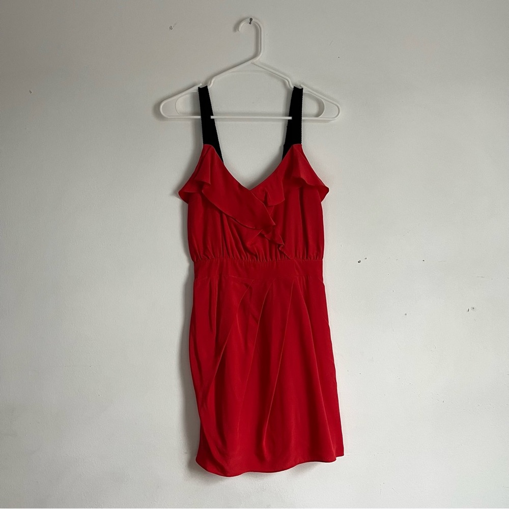 Sandro Red Silk Dress Black Straps Size 1 Paris France Summer Fashion